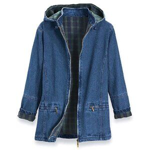 Flannel Lined Denim Jacket with Detachable Hood, Zip Pockets, 100% Cotton
